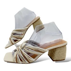 Andre Assous Cream/Tan Kelsie Twist Mule Slide Jute Chunky Heel Sandal (Women) 9